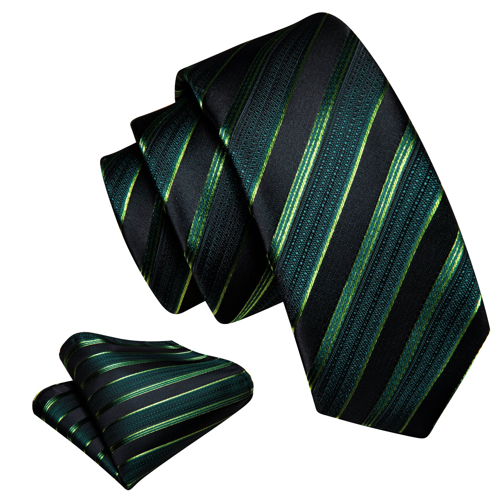 Children Green Black Striped Tie Pocket Square Set