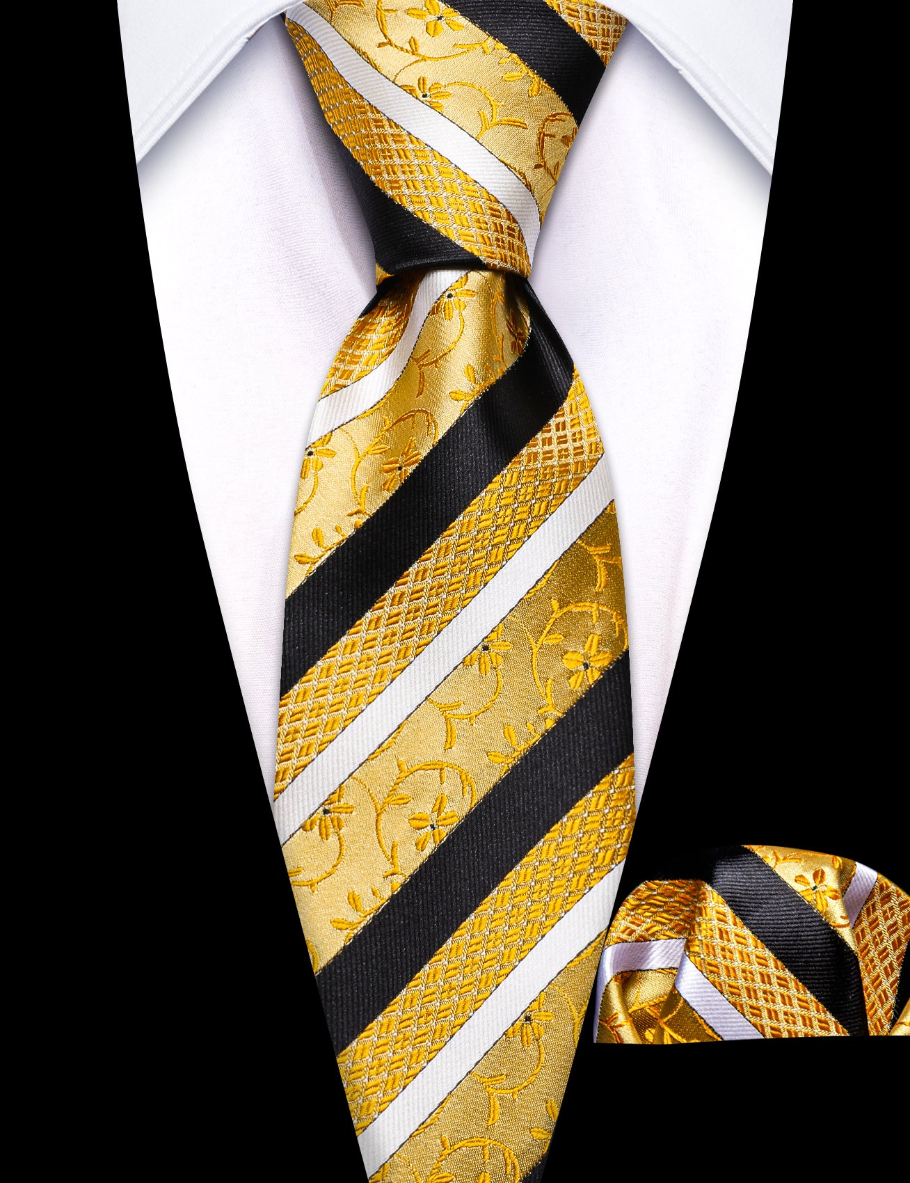 Children Yellow Black Striped Tie Pocket Square Set