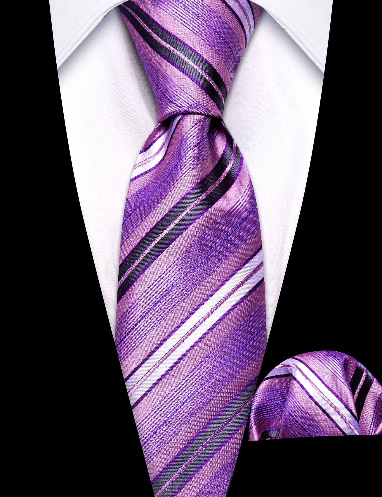 Children Purple Pink Striped Tie Pocket Square Set