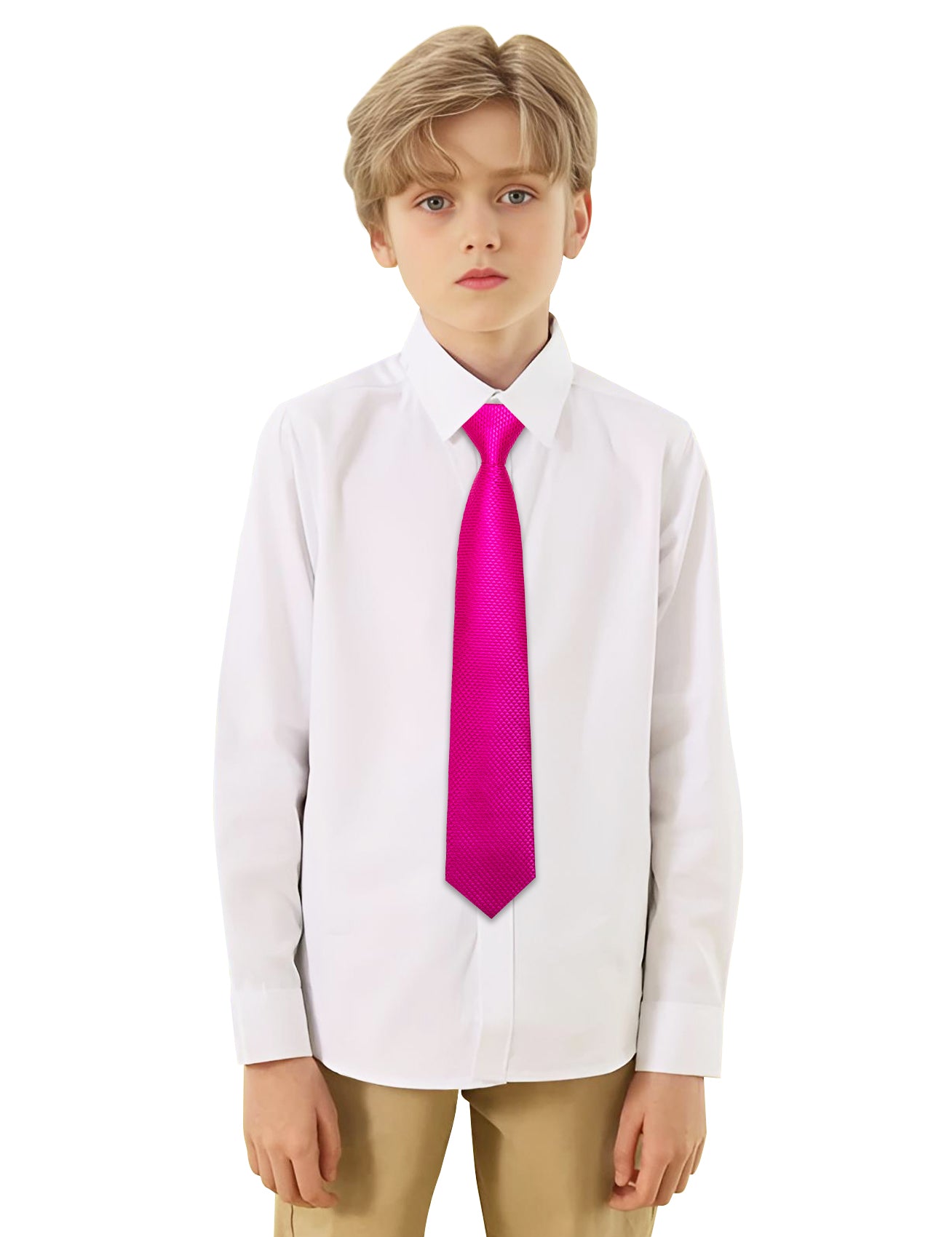 Barry.wang Kids Tie Rose Pink Solid Children's Tie Pocket Square Set