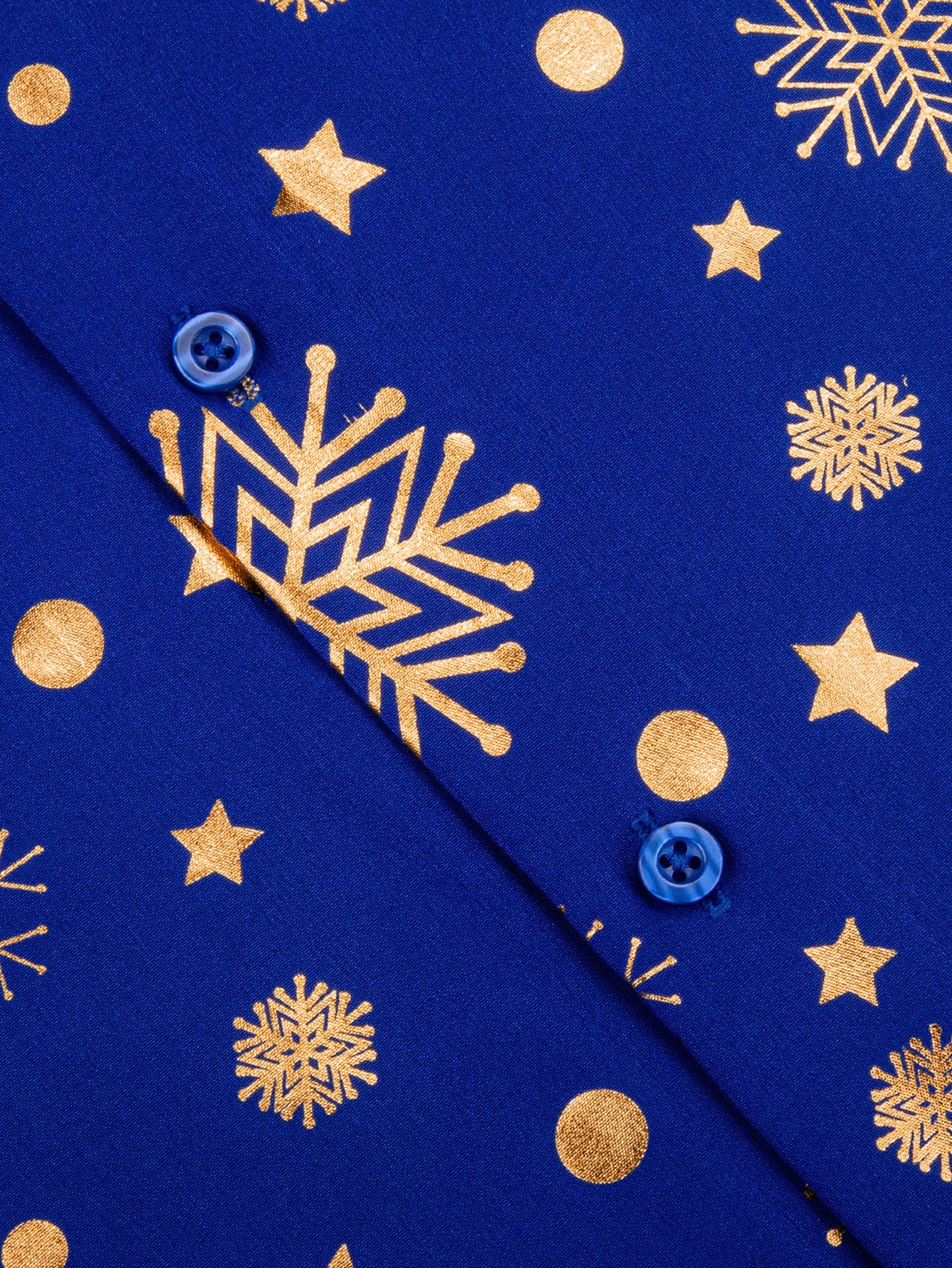 Barry. Wang Holiday Royal Blue Shirt Gold Snowflake Pattern Long Sleeve Shirt