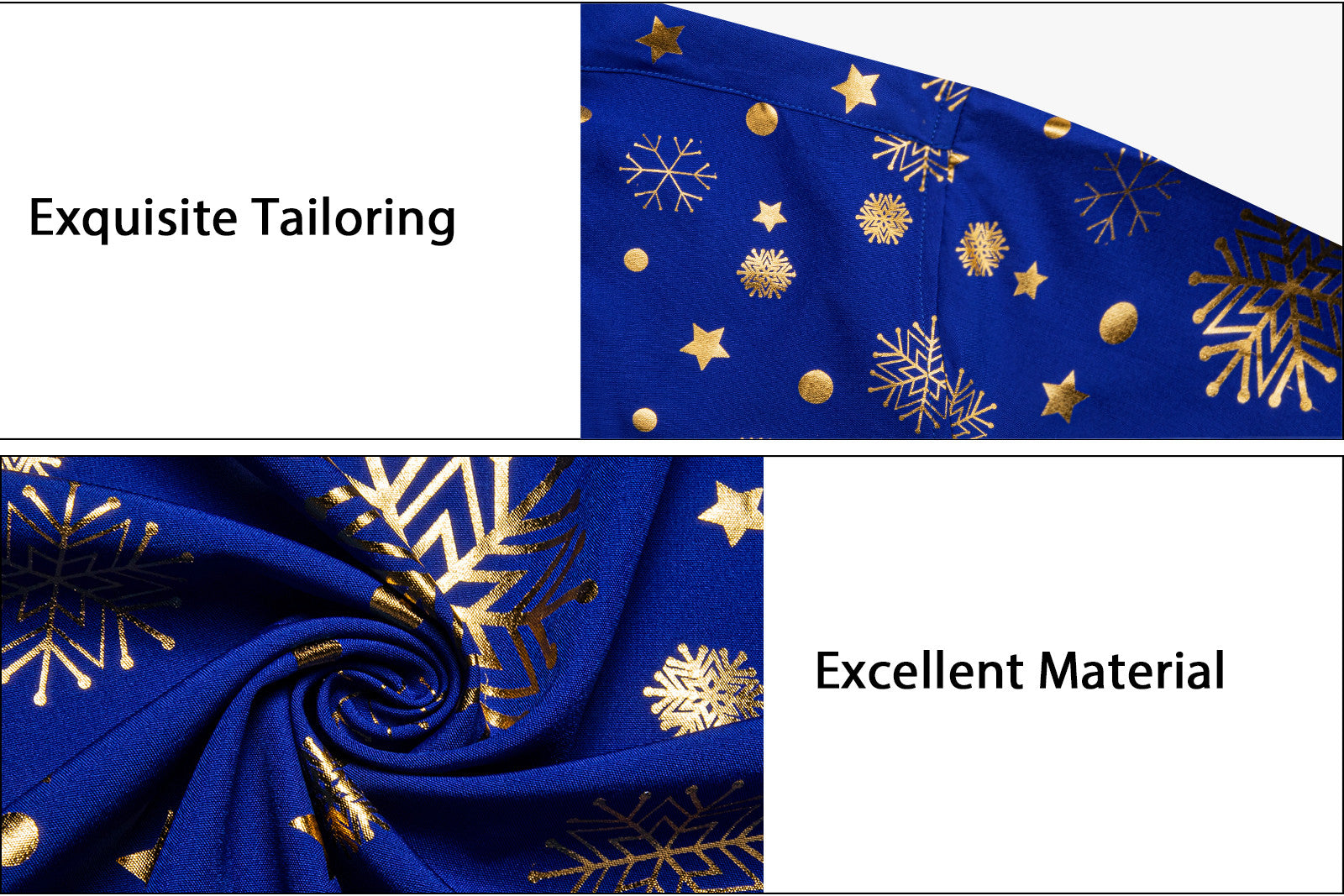 Barry. Wang Holiday Royal Blue Shirt Gold Snowflake Pattern Long Sleeve Shirt
