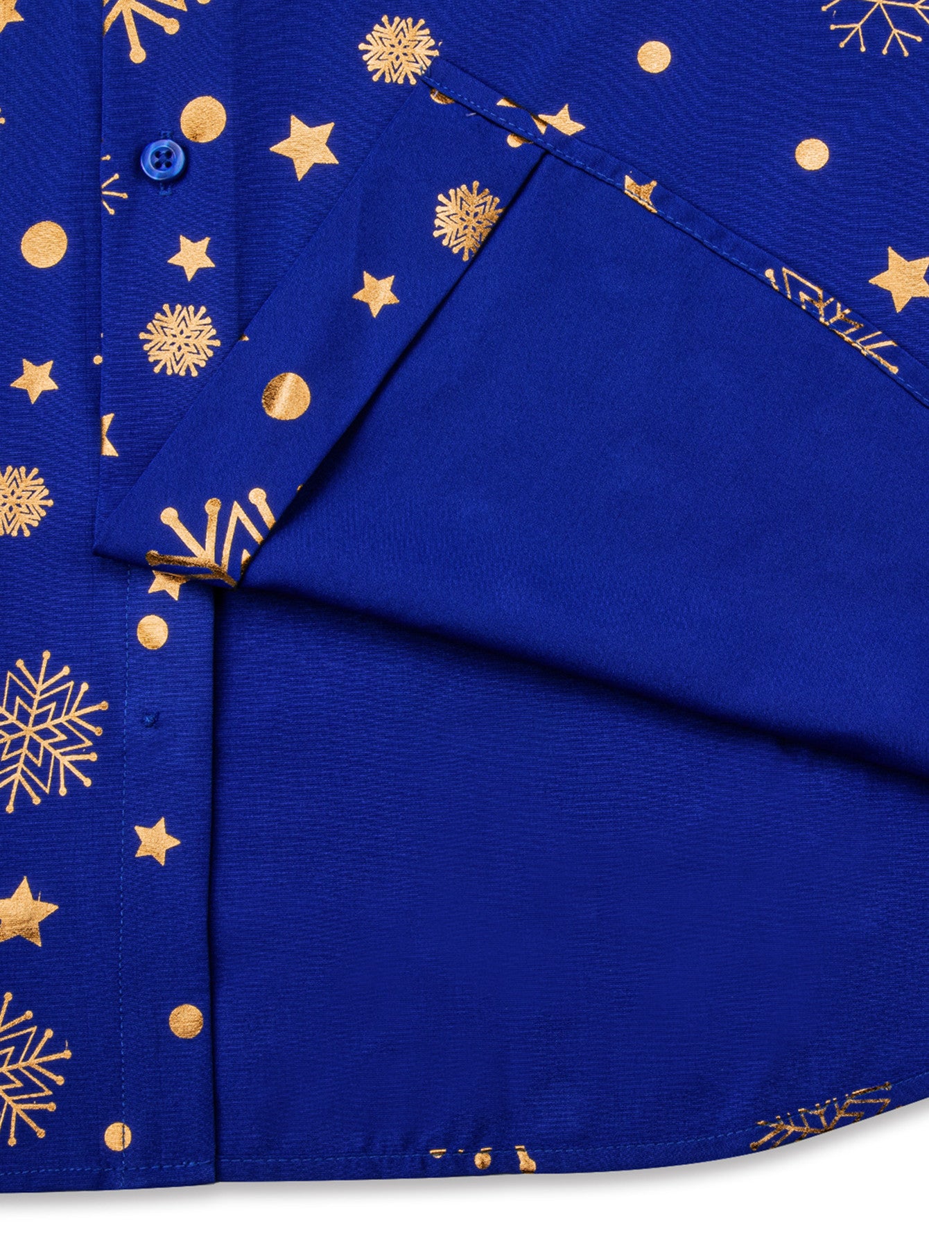 Barry. Wang Holiday Royal Blue Shirt Gold Snowflake Pattern Long Sleeve Shirt