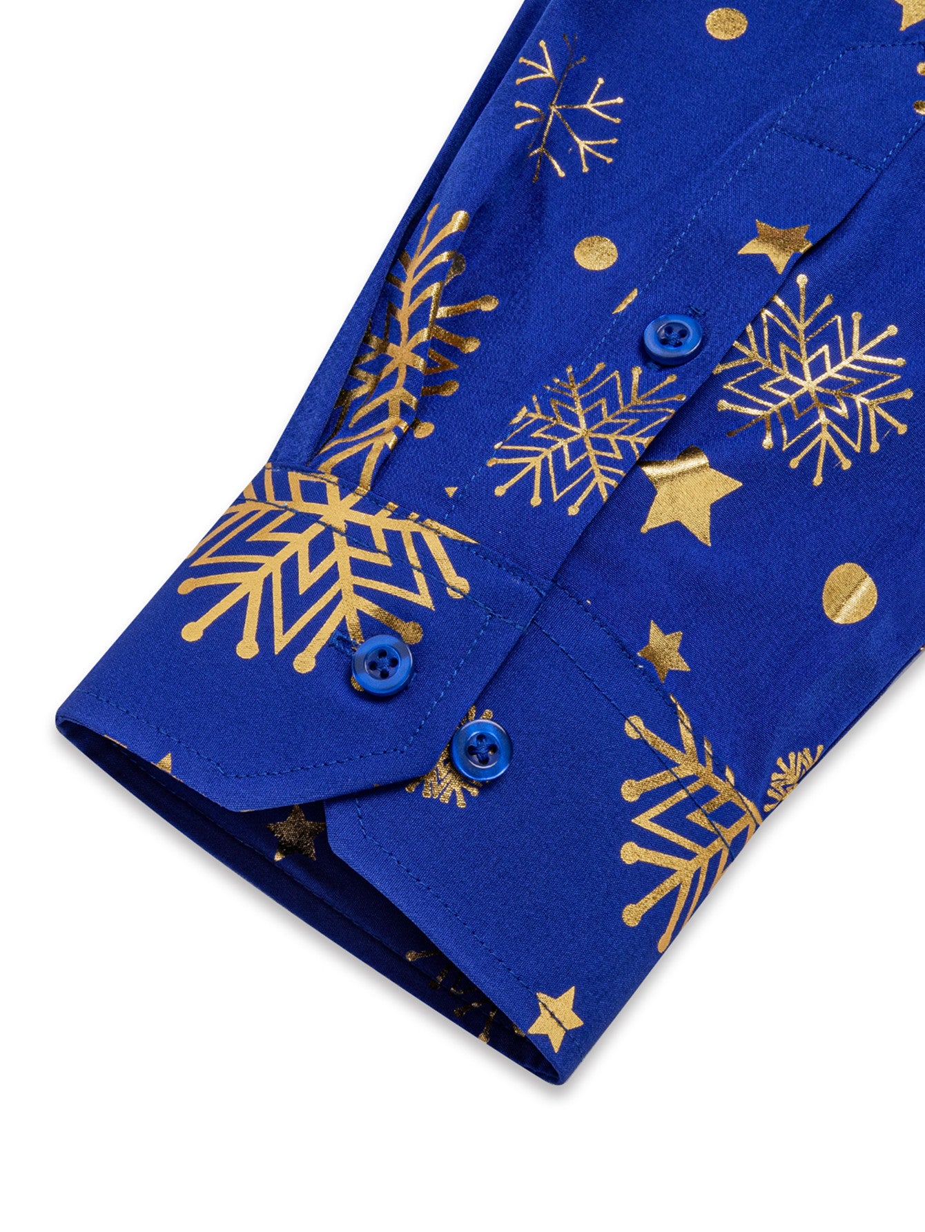 Barry. Wang Holiday Royal Blue Shirt Gold Snowflake Pattern Long Sleeve Shirt