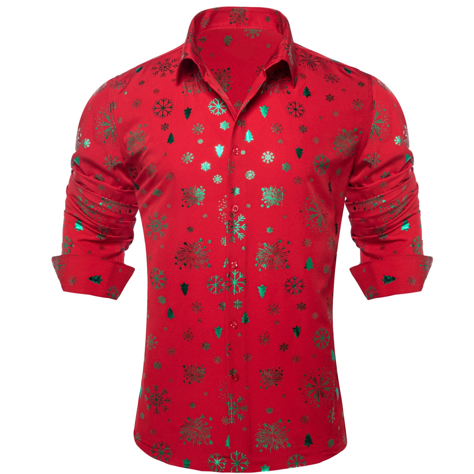 Barry.Wang Mens Holiday Red Shirt Green Xmas Long Sleeve Shirt