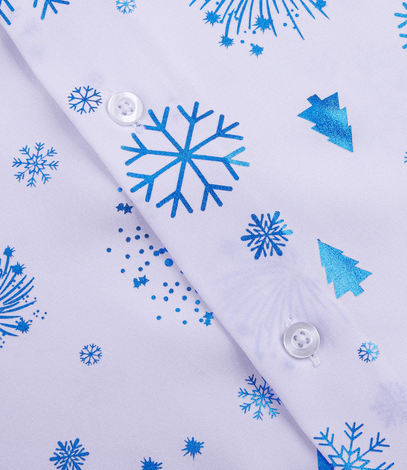 Barry. Wang Holiday White Shirt Sky Blue Snowflake Pattern Long Sleeve Shirt