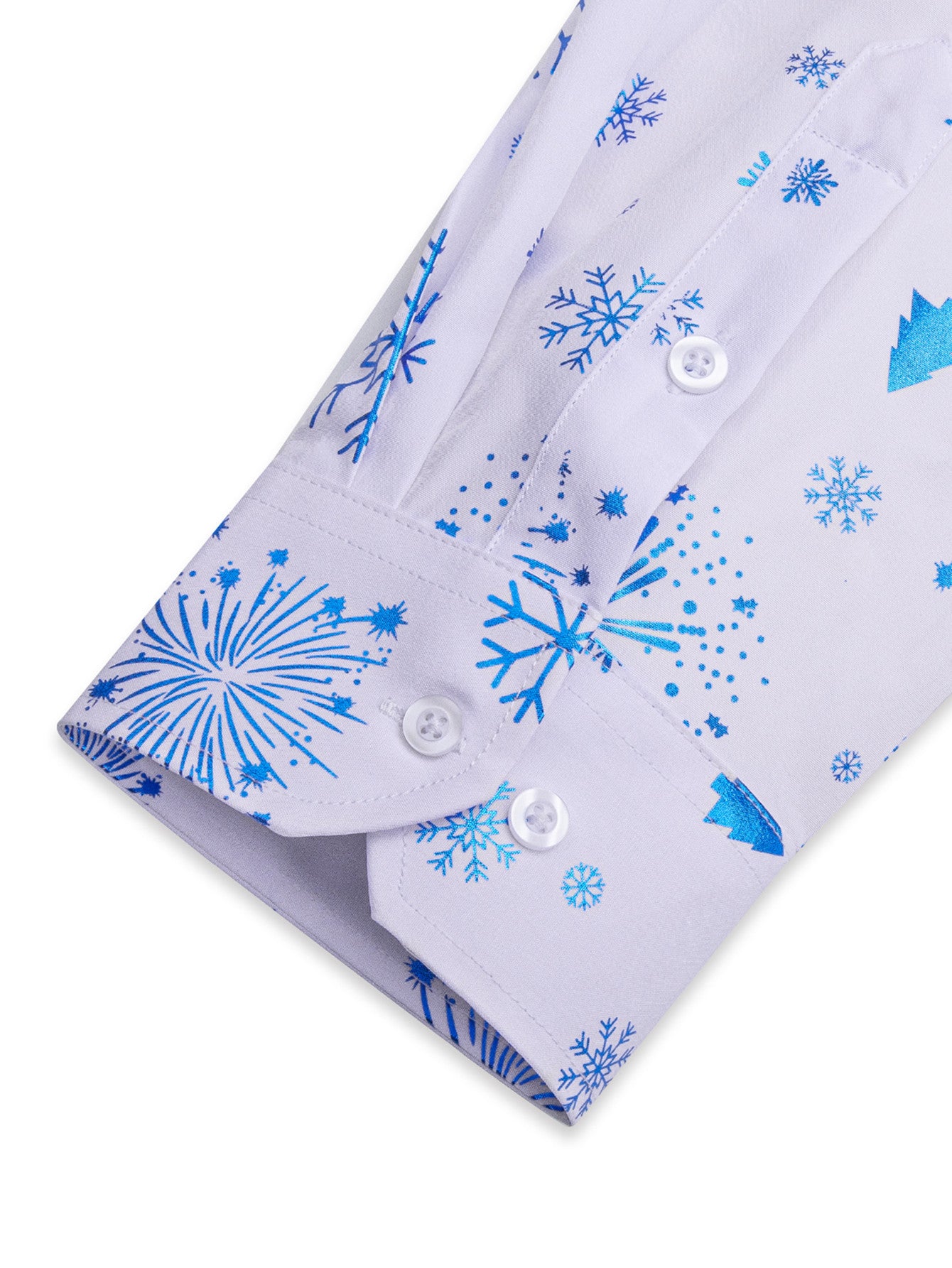 Barry. Wang Holiday White Shirt Sky Blue Snowflake Pattern Long Sleeve Shirt
