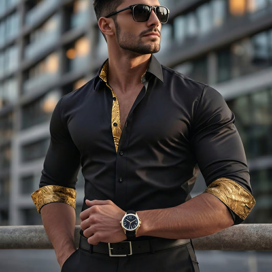 Barry. Wang Dress Shirt for Men Black Construct Long Sleeve Button Down Shirt