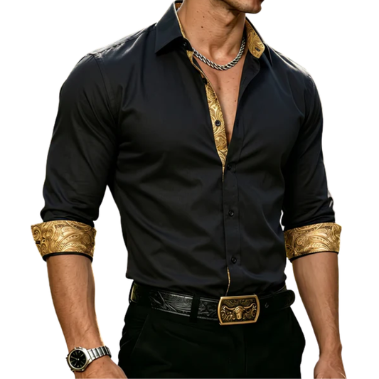 Barry. Wang Dress Shirt for Men Black Construct Long Sleeve Button Down Shirt