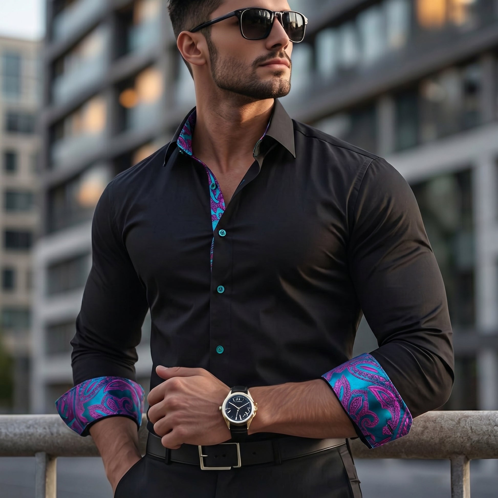 Barry Wang Black Shirt Dress Patchwork Long Sleeve Collared Shirt Men Barry. Wang Barry Wang Black Shirt Dress Patchwork Long Sleeve Collared Shirt Men Barry. Wang