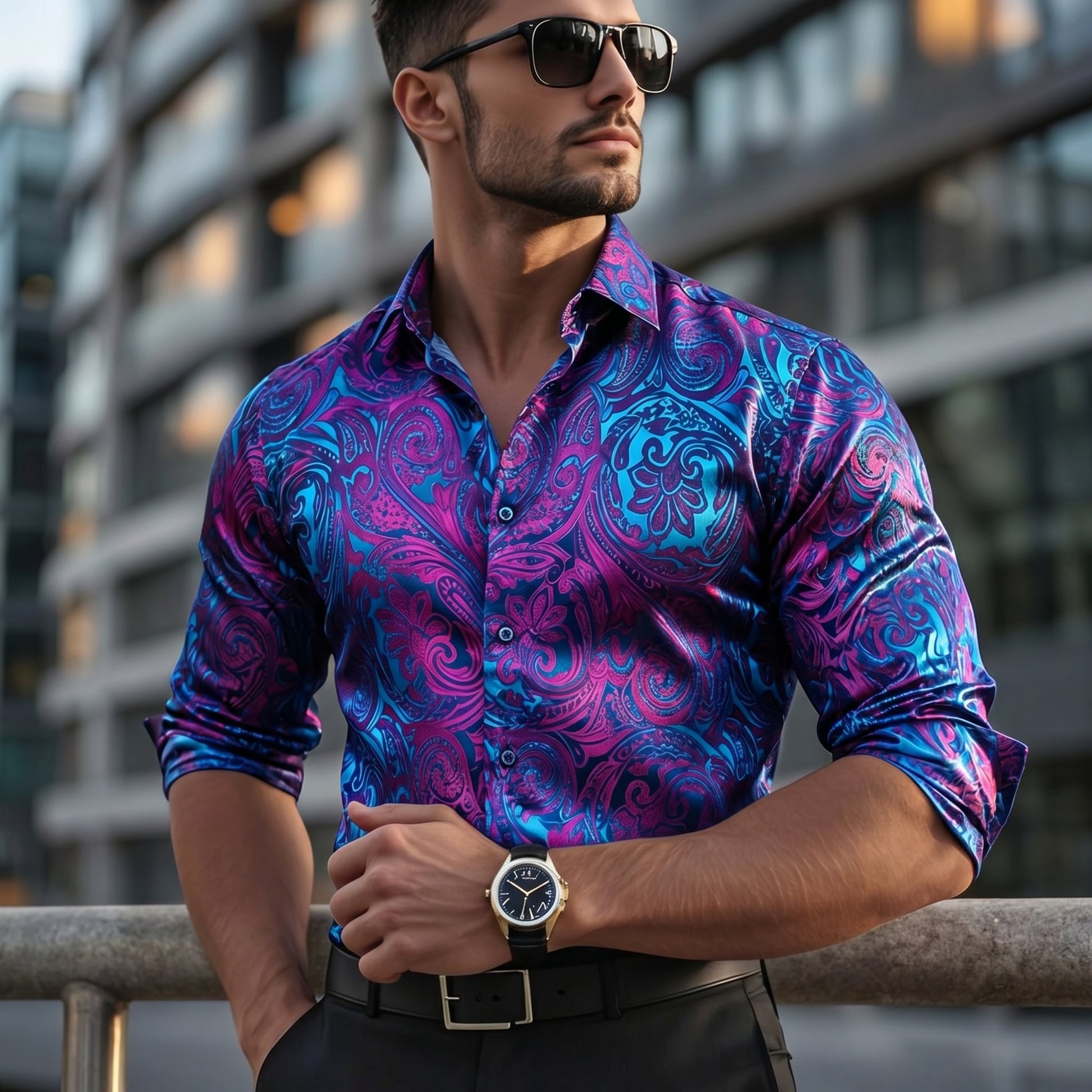purple blue dress shirt Purple and Blue Paisley Silk Dress Shirt M