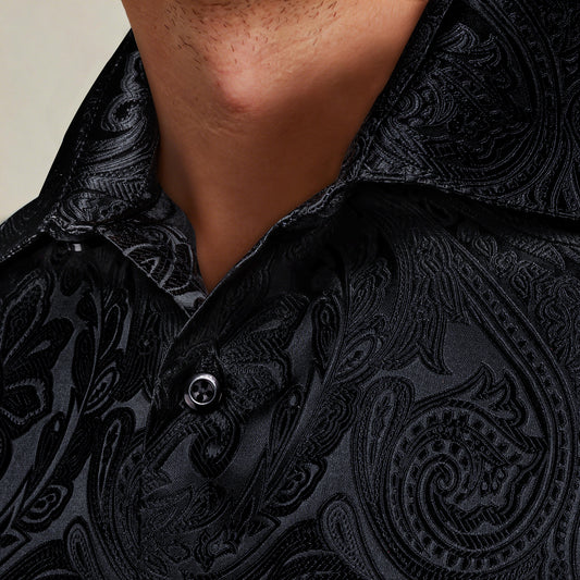 Barry. Wang Mens Black Dress Shirt CowBoy Paisley Long Sleeve Button Up Shirt