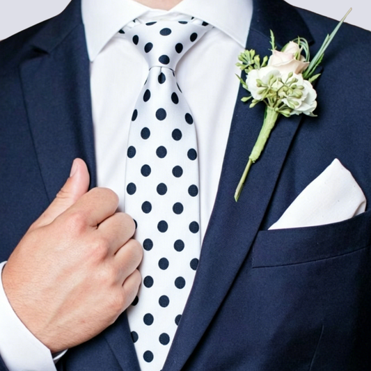 Barry. Wang White Polka Dot Tie Silk Men's Wedding Tie Pocket Square Cufflinks Set