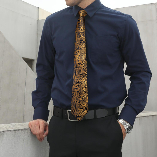 Barry. Wang Gold Paisley Formal Tie Silk Suit Necktie Pocket Square Set