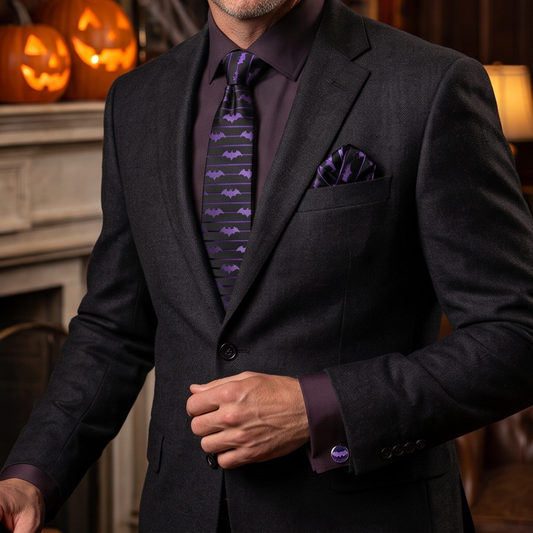 Barry. Wang Purple Bat Necktie Mens Silk Tie Pocket Square Cufflinks Set
