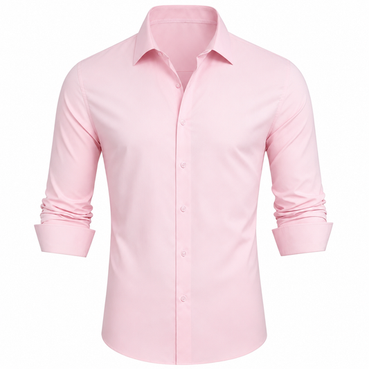 Barry. Wang Waterproof Mens Dress Shirt Stain Resistant Pink Solid Long Sleeve Shirt Business Casual