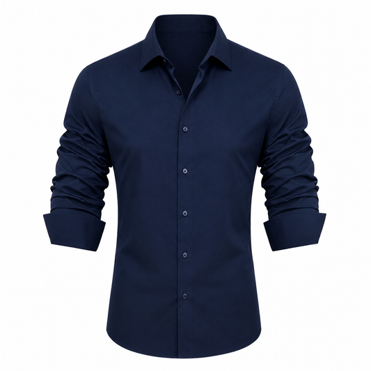 Barry. Wang 4-Way Stretch Shirt Mens Navy Blue Stain Proof Long Sleeve Dress Shirt Business Casual