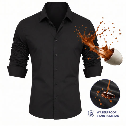 Barry. Wang Black Shirts Waterproof Stain Resistant Mens Button Up Long Sleeve Shirt Office Wear
