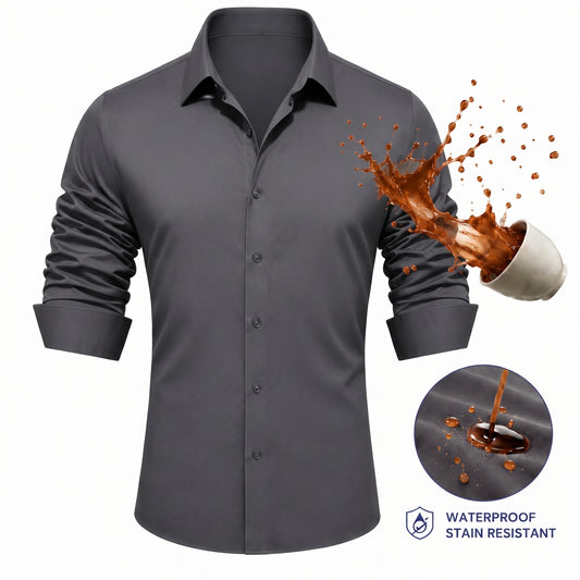 Barry. Wang Mens Stain Resistant Shirt Dark Grey Wrinkle Free Long Sleeve Shirt Formal Apparel