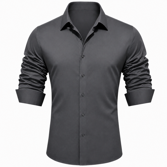 Barry. Wang Mens Stain Resistant Shirt Dark Grey Wrinkle Free Long Sleeve Shirt Formal Apparel