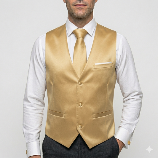 Barry. Wang Mens Gold Suit Vest Solid V-neck Vest Necktie Bowtie Pocket Square Cufflinks Set