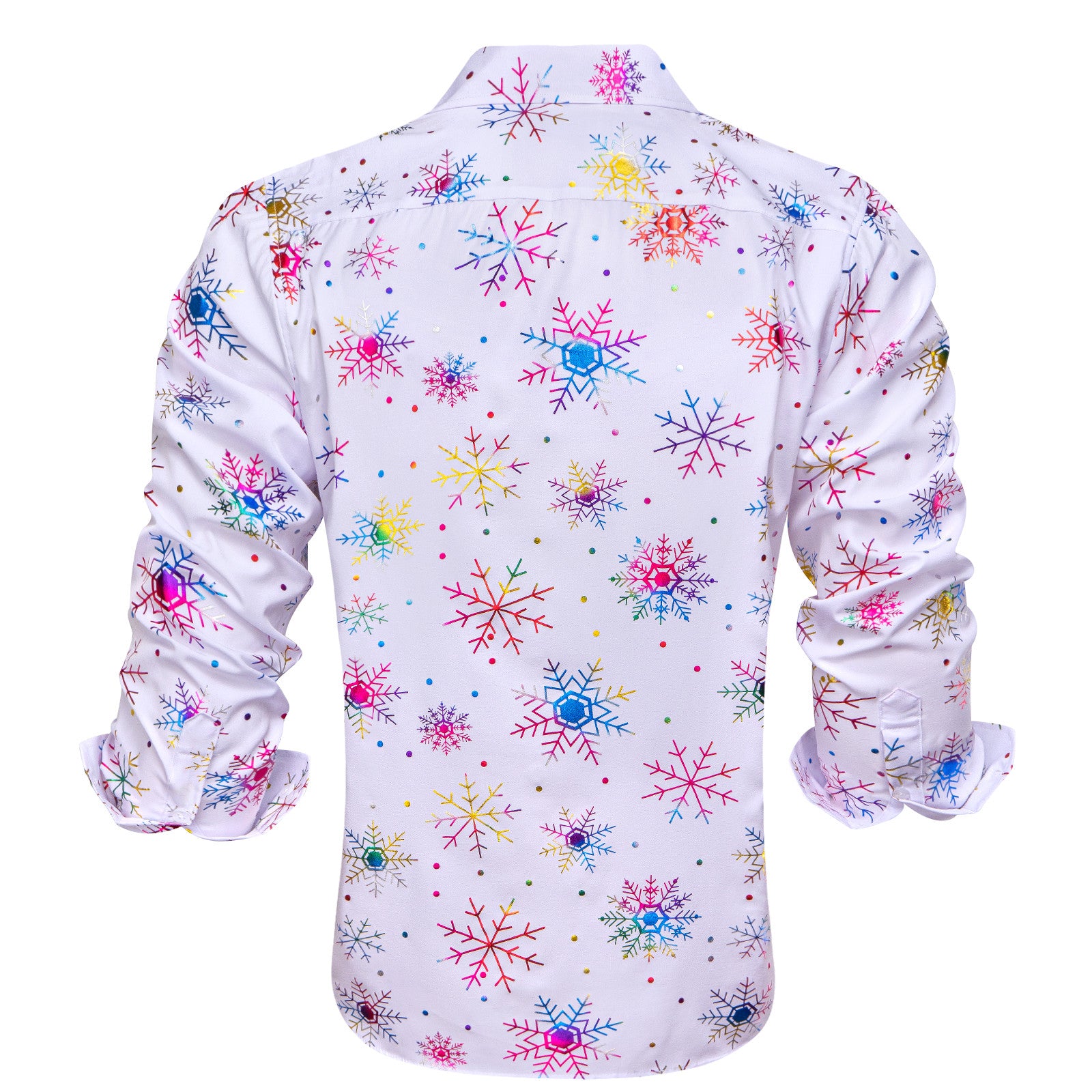 Barry.Wang Mens Holiday White Shirt Colorful Xmas Party Button Up Dress Shirt