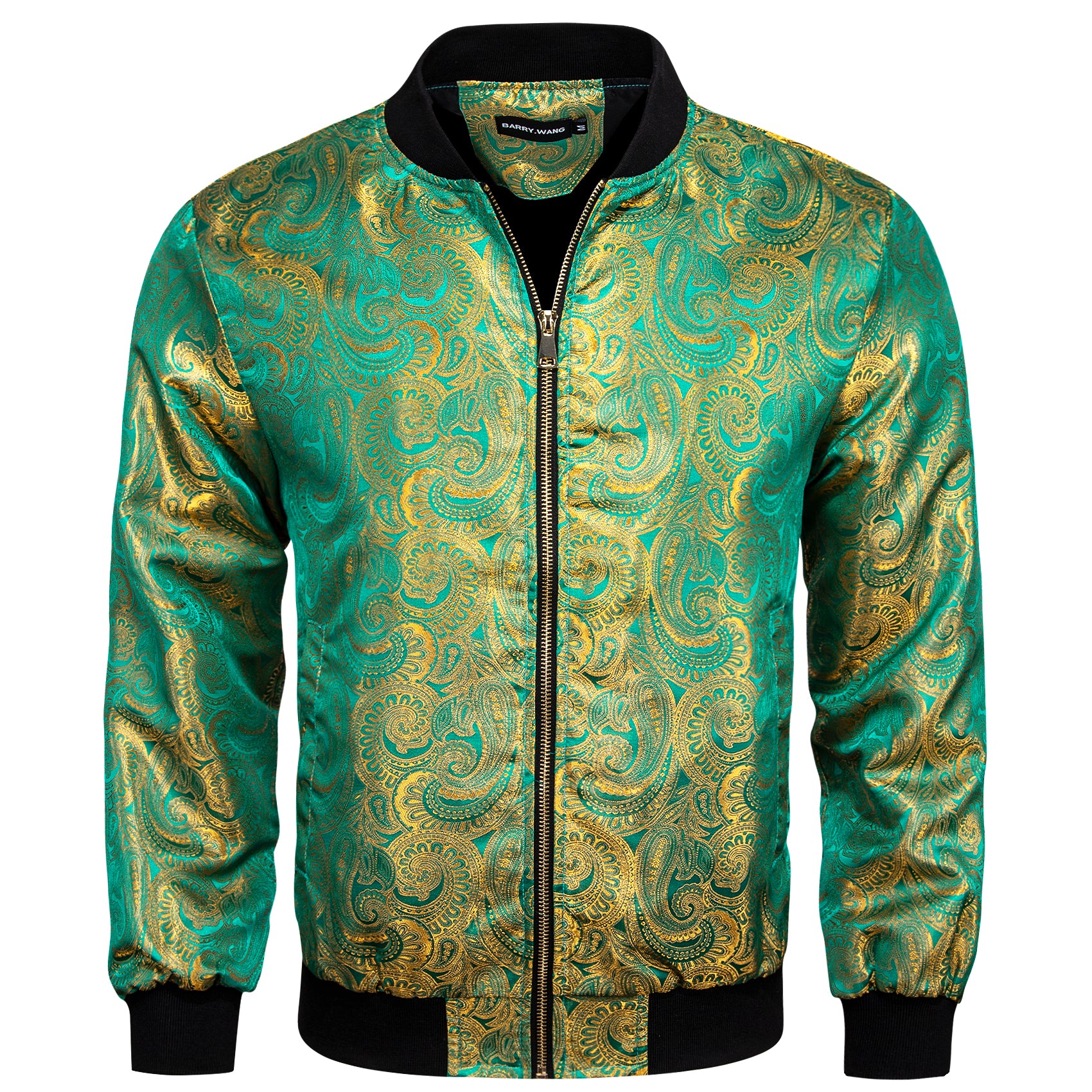Mens Green Gold Floral Jacquard Paisley Jacket