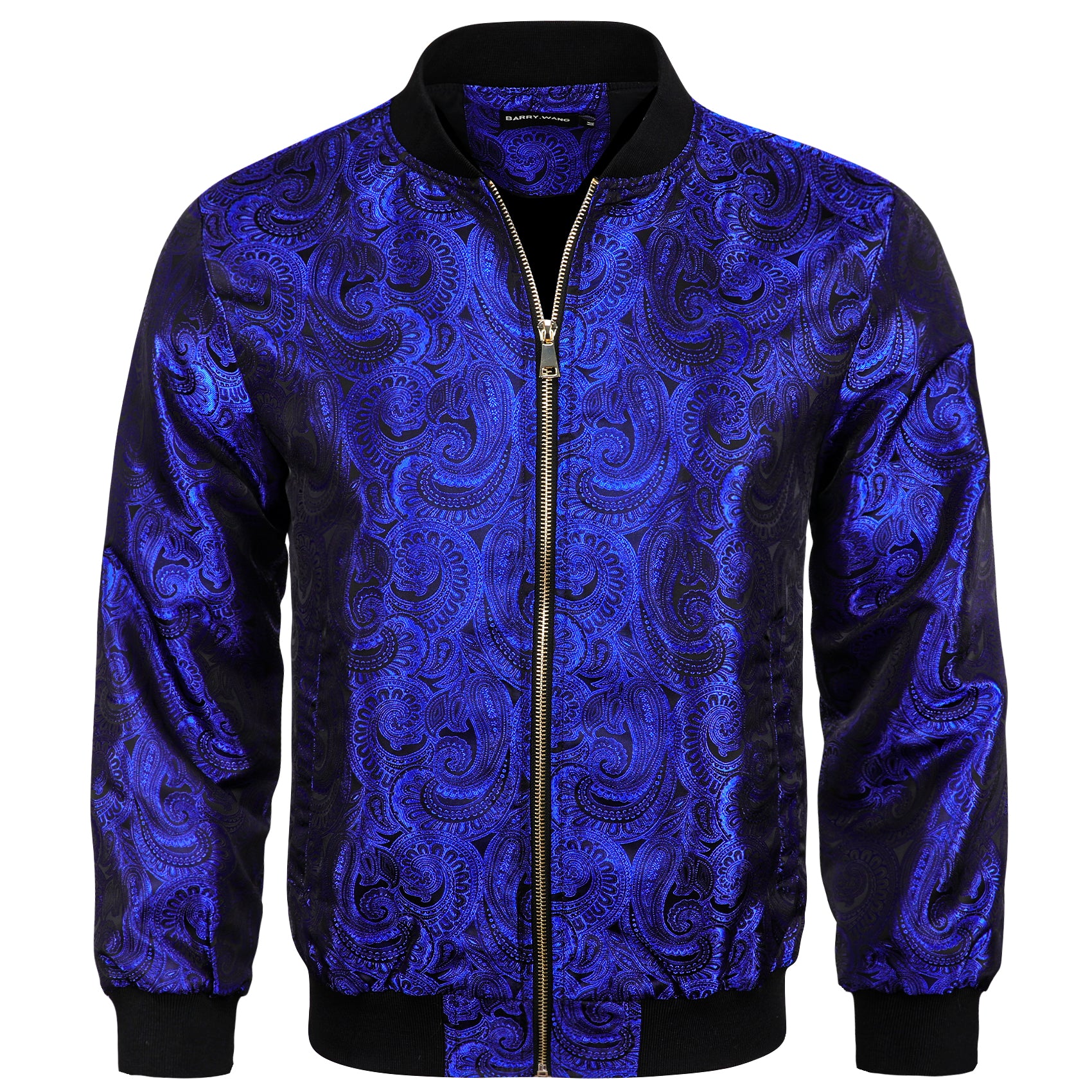 Barry.wang Men's Zipper Jacket Ultra Marine Floral Jacquard Paisley Jacket