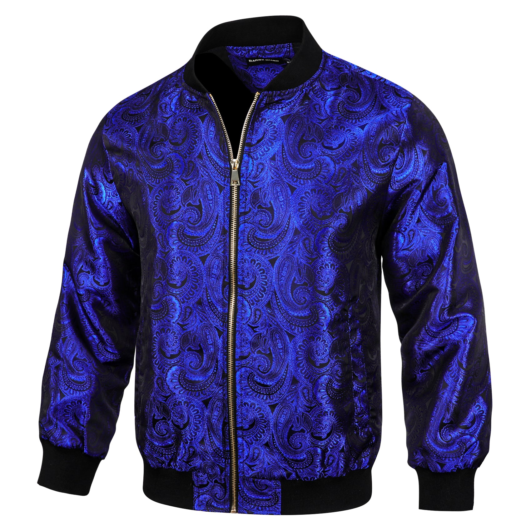 Barry.wang Men's Zipper Jacket Ultra Marine Floral Jacquard Paisley Jacket