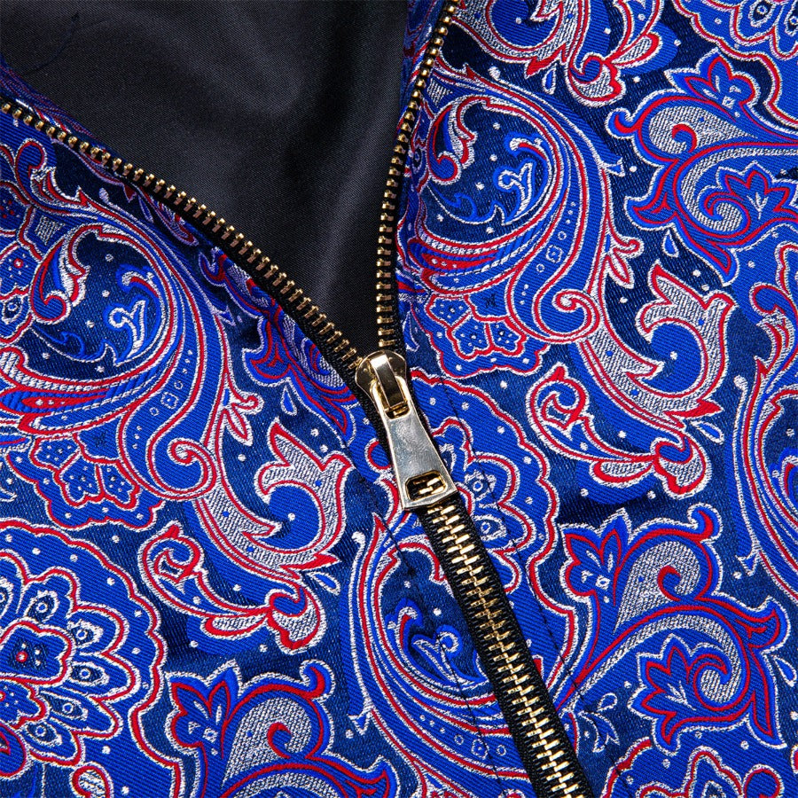 Mens Blue Purple Floral Jacquard Paisley Jacket