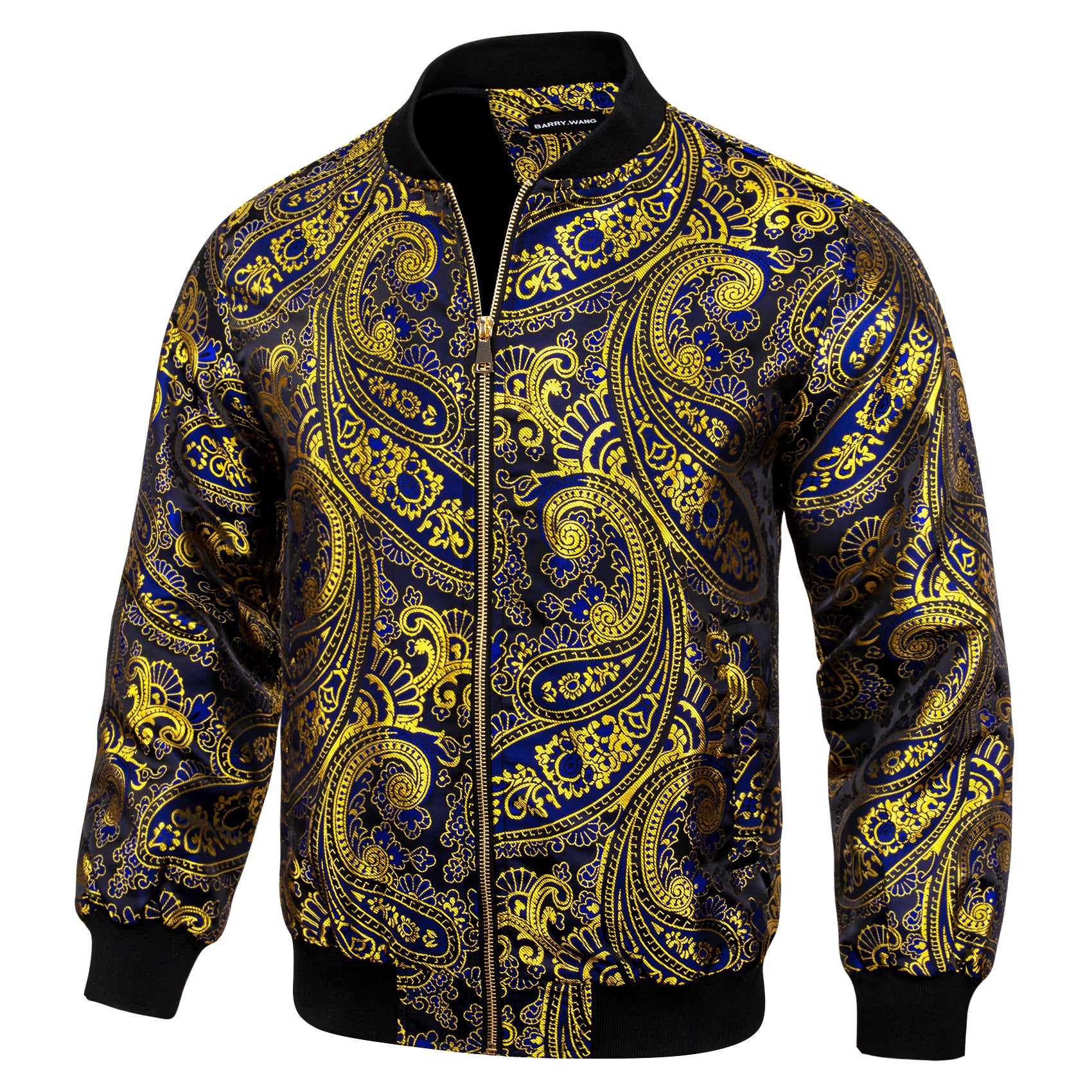 Mens Gold Black Floral Jacquard Paisley Jacket