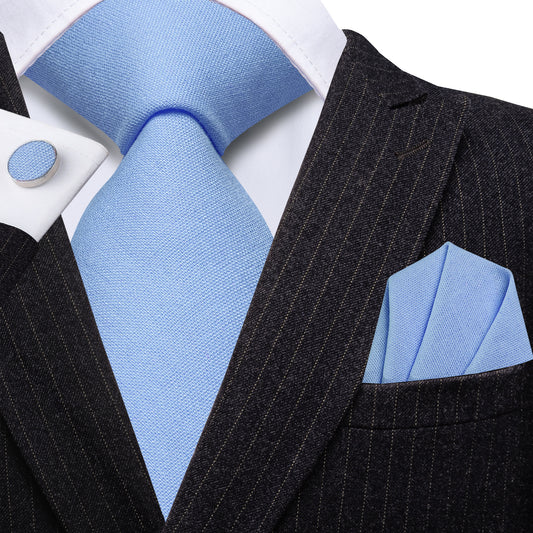 Barry. Wang Sky Blue Necktie for Summer Wedding  Linen Blend Necktie Hanky Cufflinks for Formal