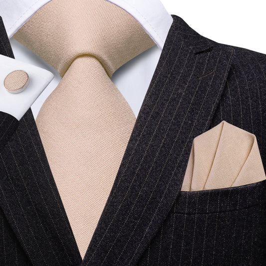 Barry. Wang Champagne Tie Set for Groom Wedding Party Woven Necktie Pocket Square Cufflinks