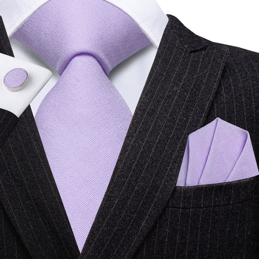 Barry. Wang Lavender Tie with Pocket Square Regular Fit Linen Tie Set for Wedding Prom Party