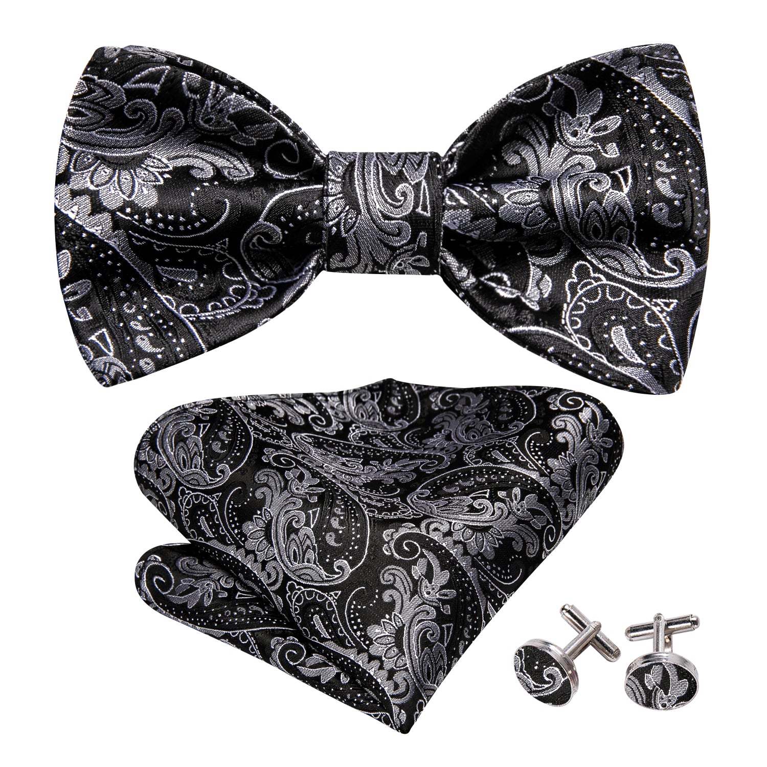Black Tie Paisley Grey Men's Silk Bow Tie