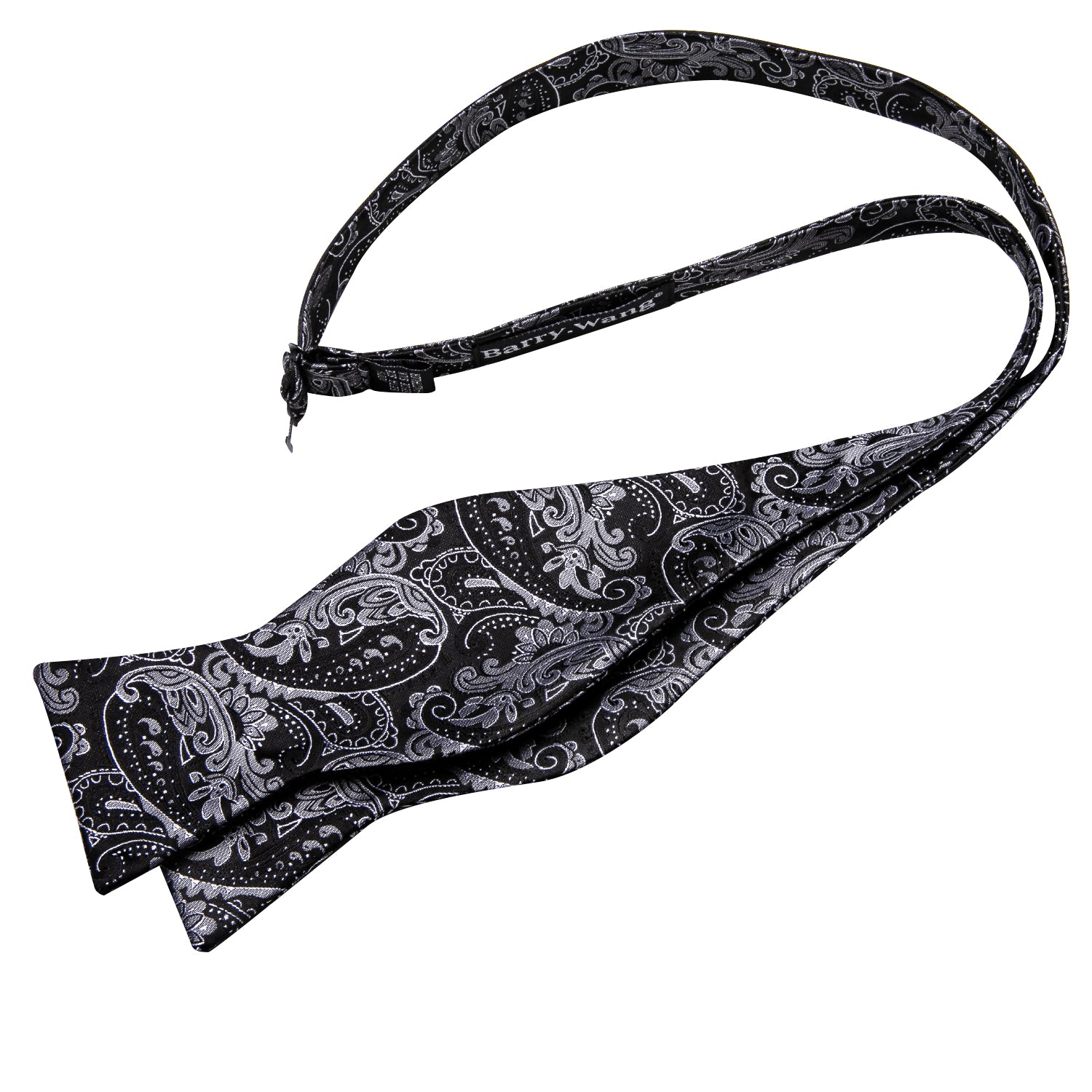 Barry.wang Black Tie Paisley Grey Men's Silk Bow Tie Hanky Cufflinks Set