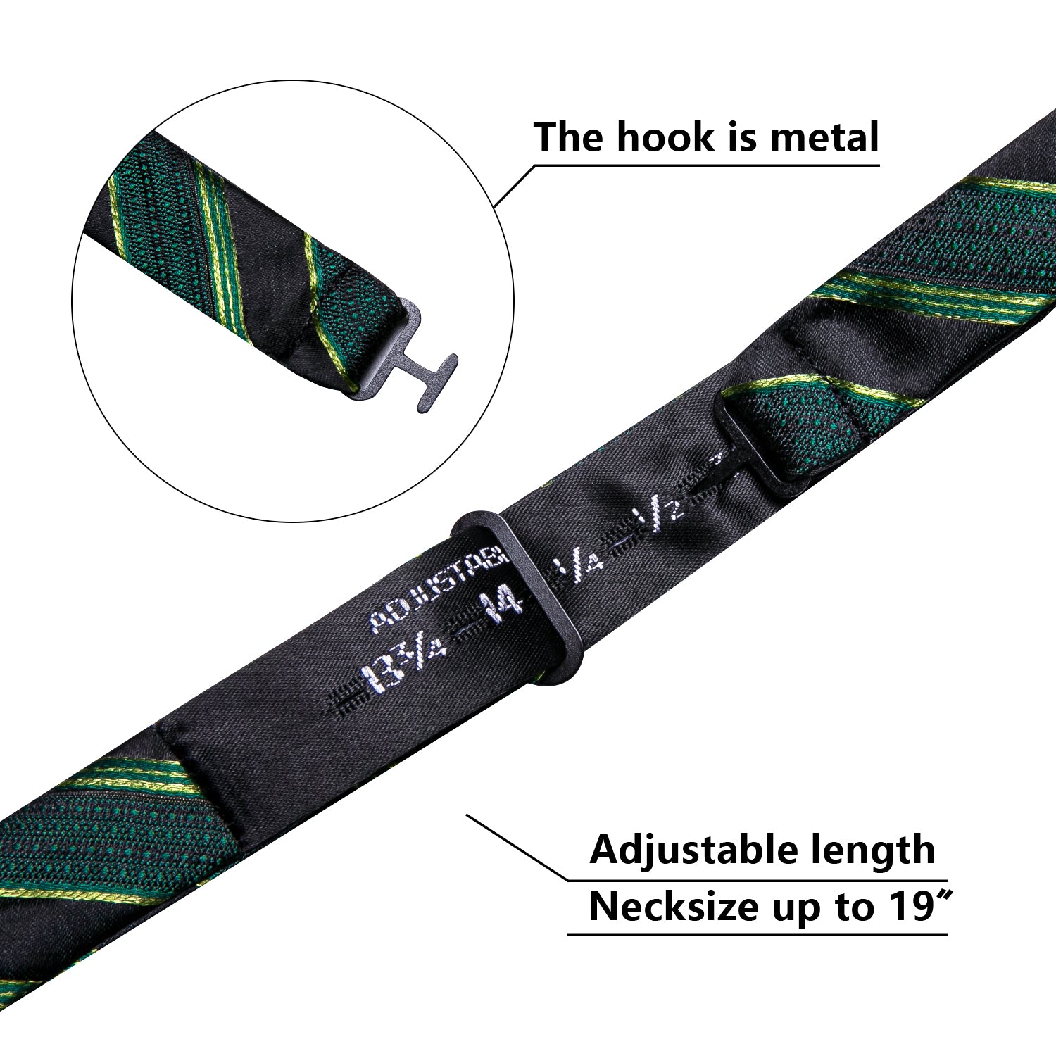 Green Black Striped Bow Tie Hanky Cufflinks Set