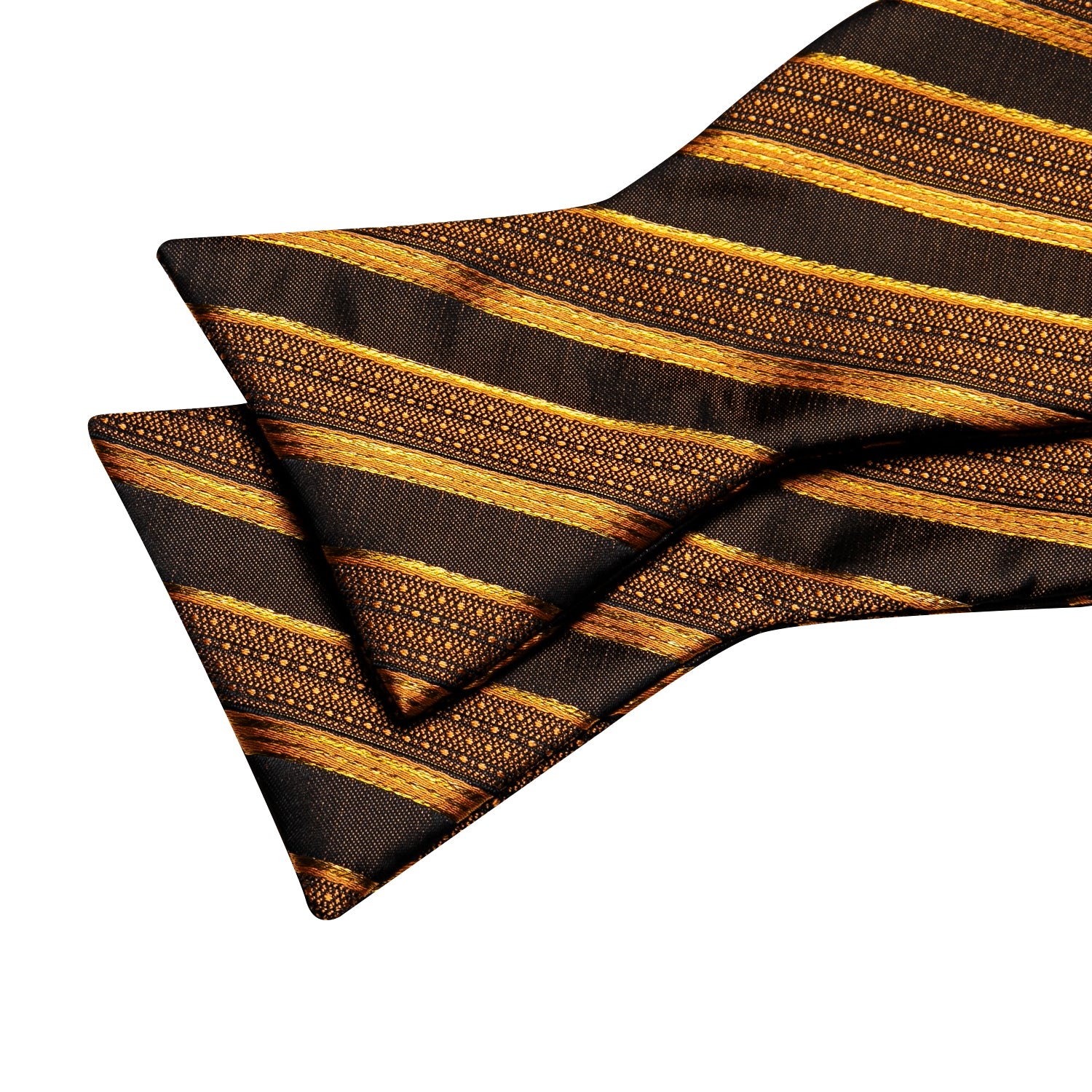 Gold Black Striped Bow Tie Hanky Cufflinks Set