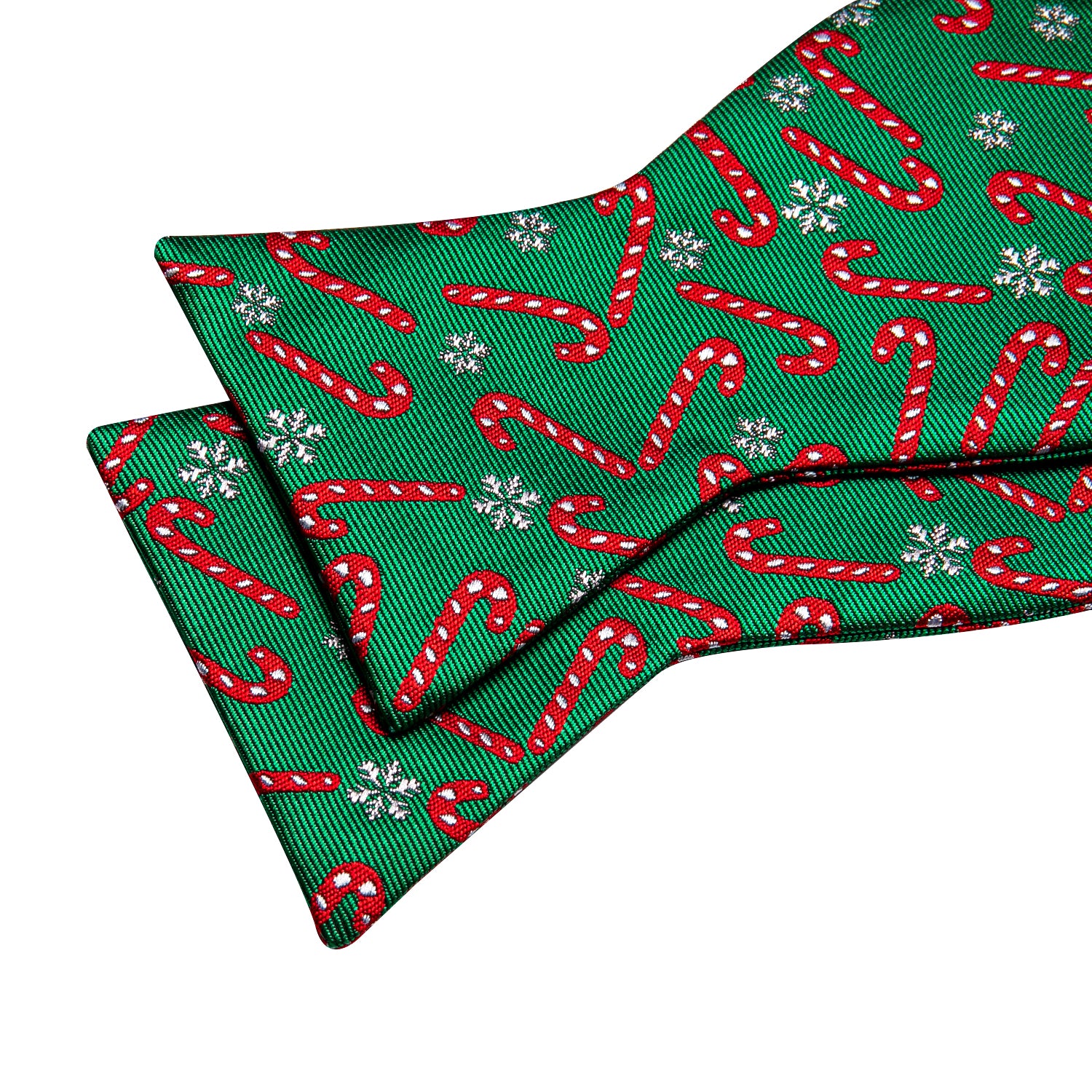 Barry Wang Christmas Green Bow Tie with Candy Cane Pattern Hanky Cufflinks Set
