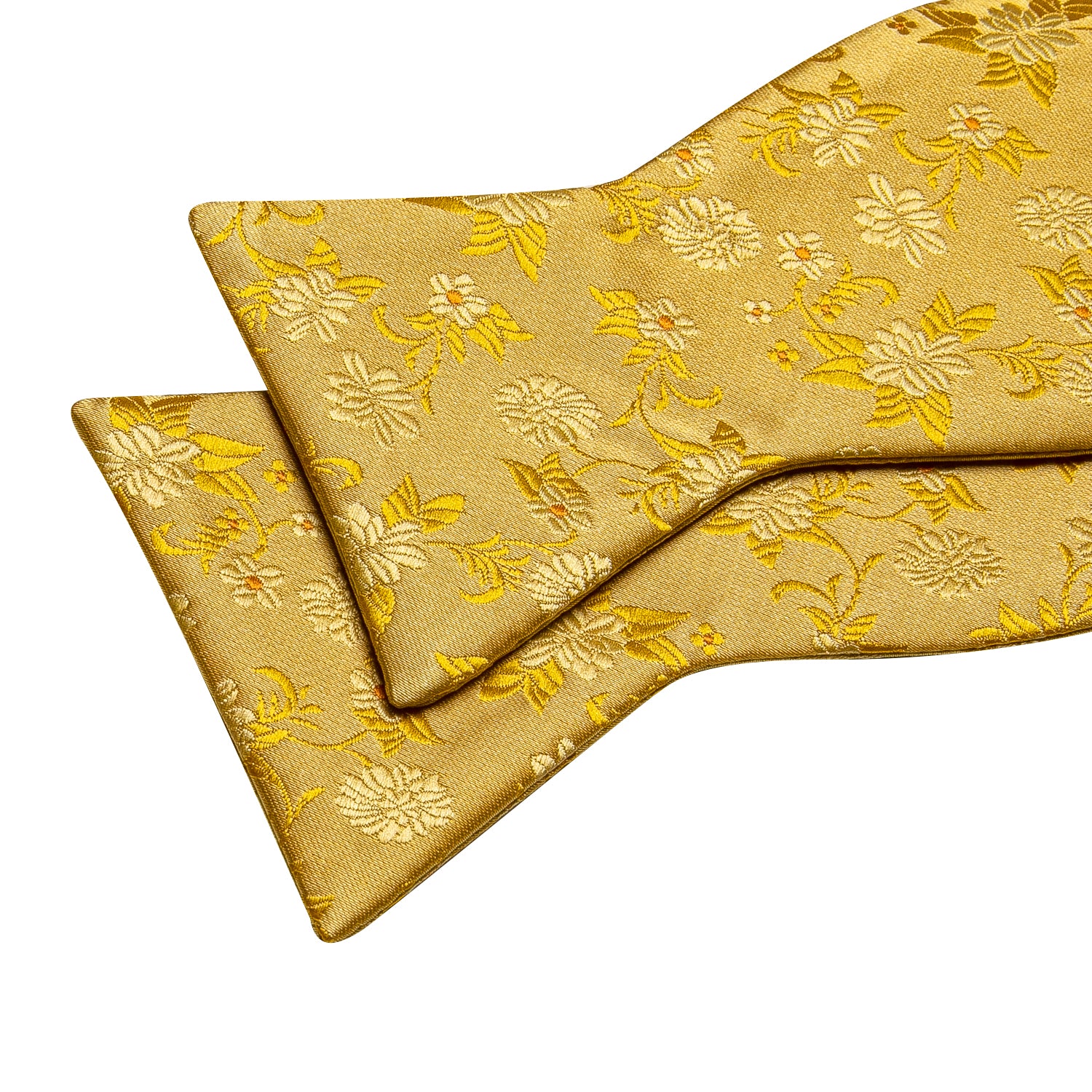 Gold Floral Bow Tie Hanky Cufflinks Set