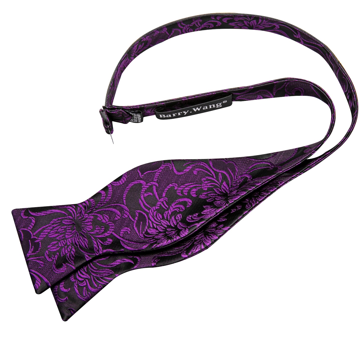 Barry.wang Black Tie Purple Floral Bow Tie Hanky Cufflinks Set