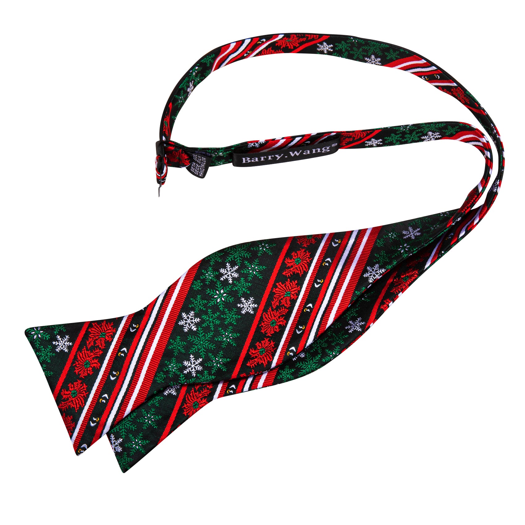 Christmas Green Red Snowflake Self Tied Bow Tie Hanky Cufflinks Set