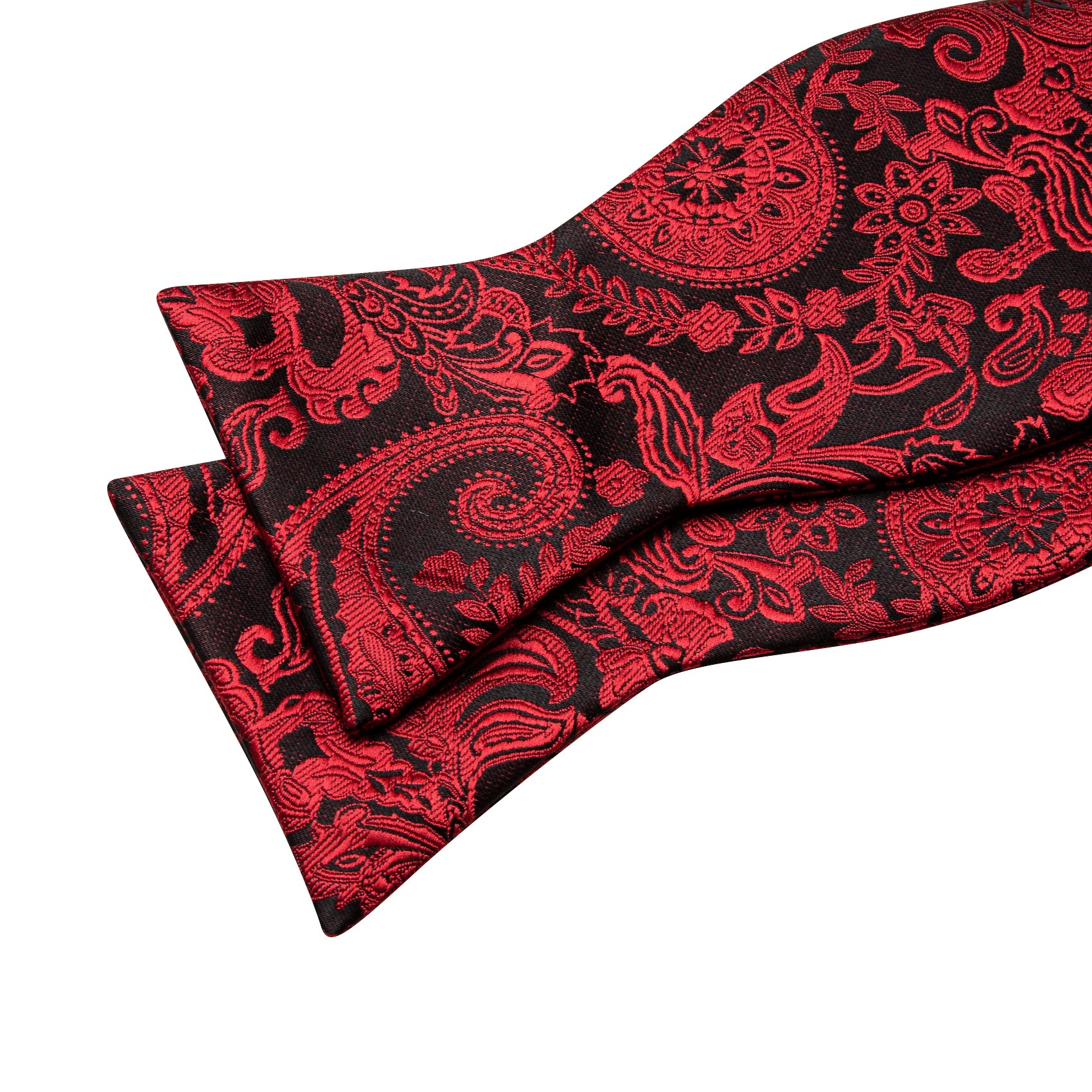 Red Black Paisley Silk Bow Tie Hanky Cufflinks Set