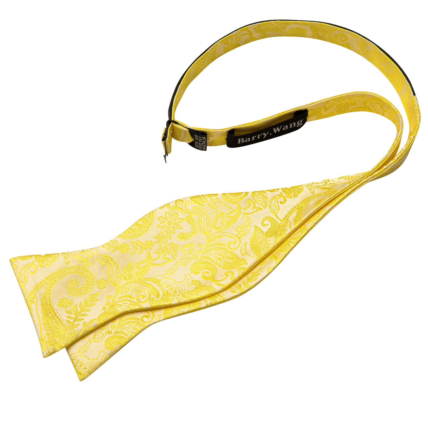 Yellow Paisley Silk Bow Tie Hanky Cufflinks Set