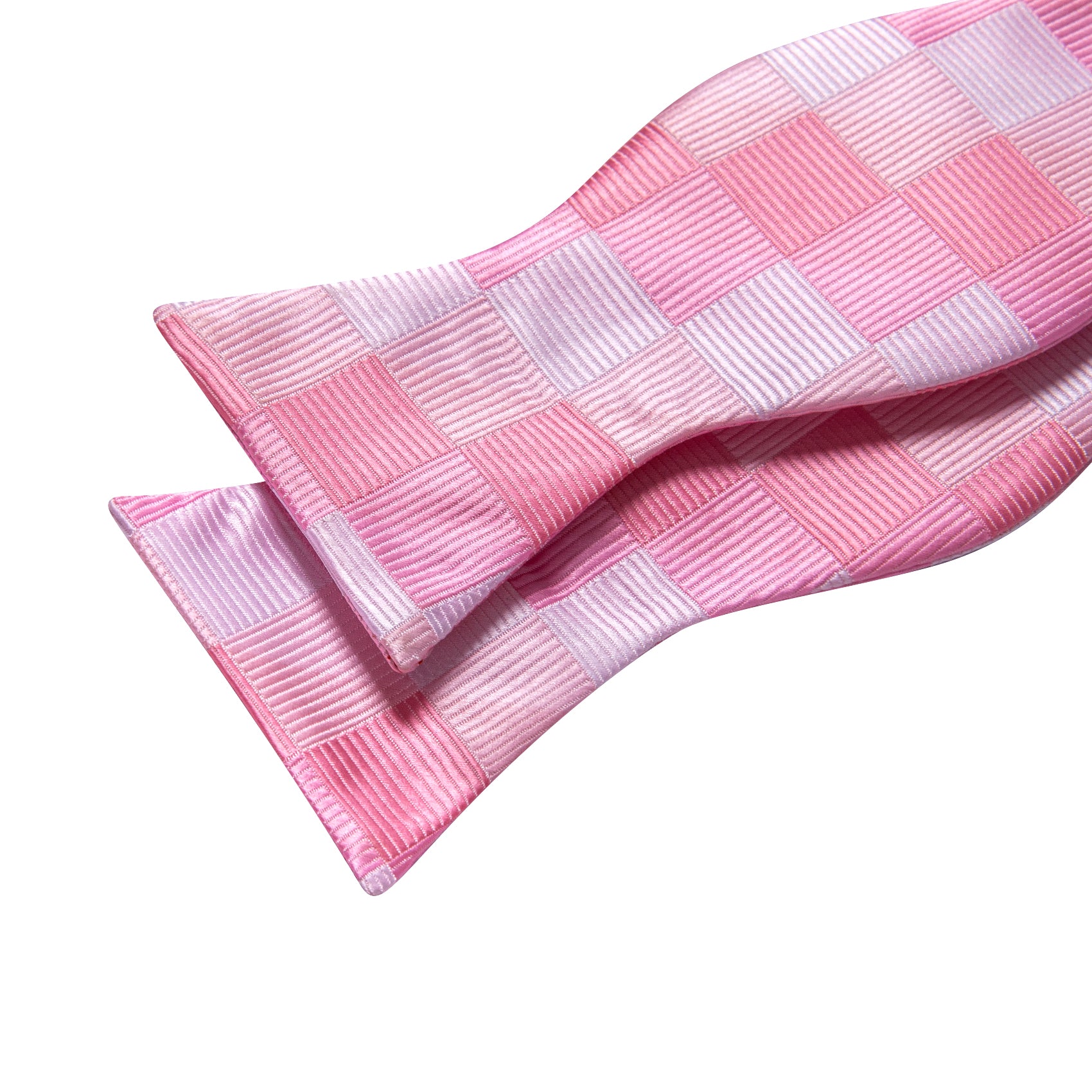 Pink Plaid Silk Bow Tie Hanky Cufflinks Set