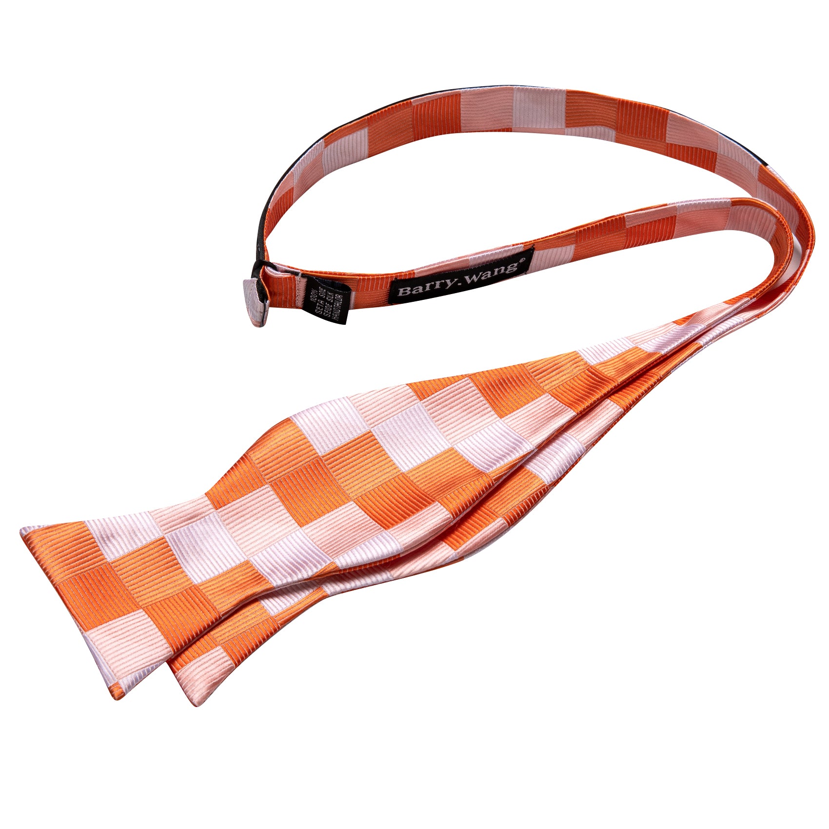 Orange White Plaid Silk Bow Tie Hanky Cufflinks Set