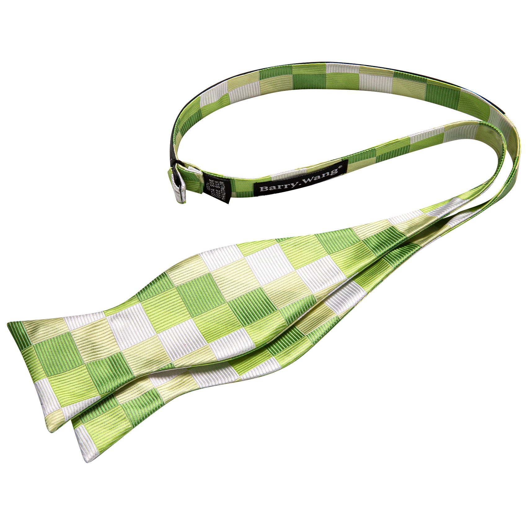Green White Plaid Silk Bow Tie Hanky Cufflinks Set