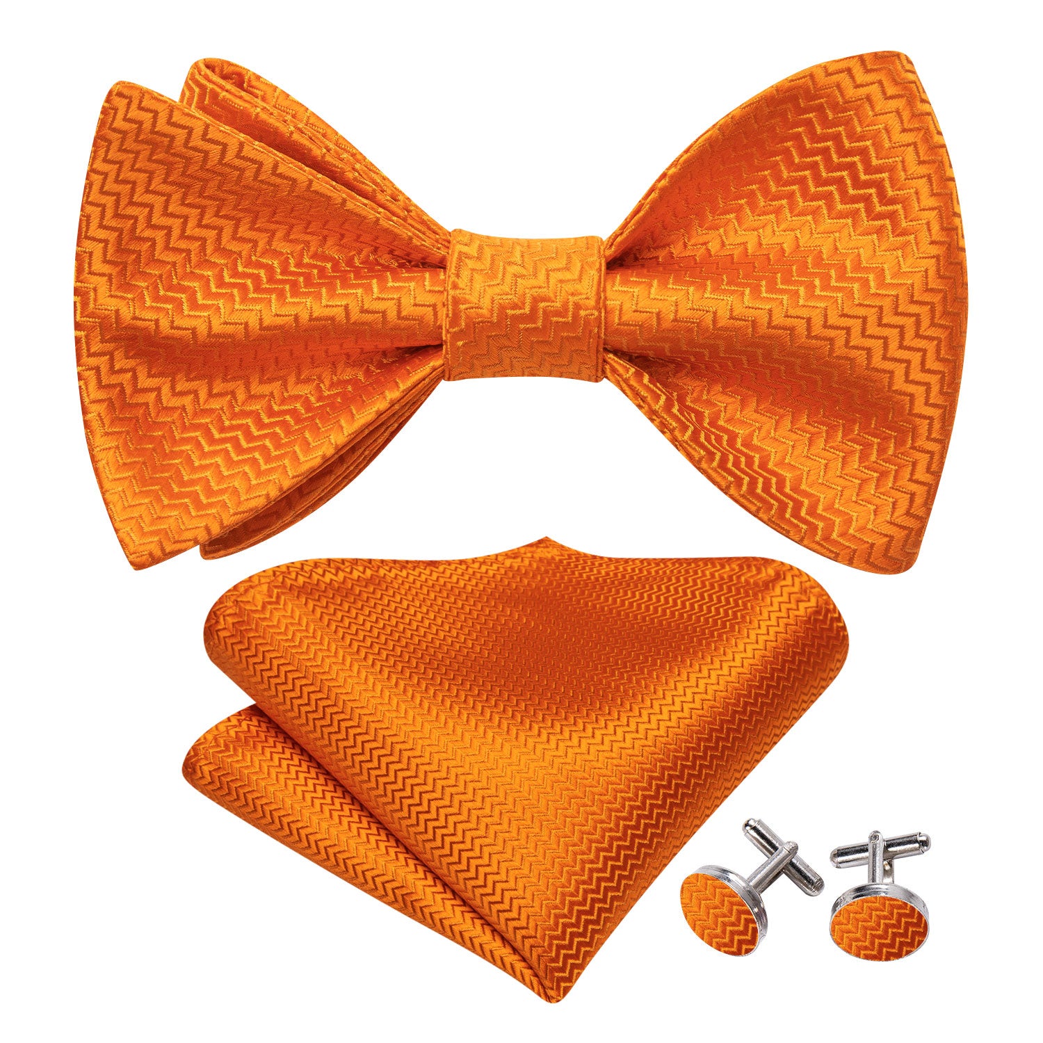 Orange Striped Silk Bow Tie Hanky Cufflinks Set