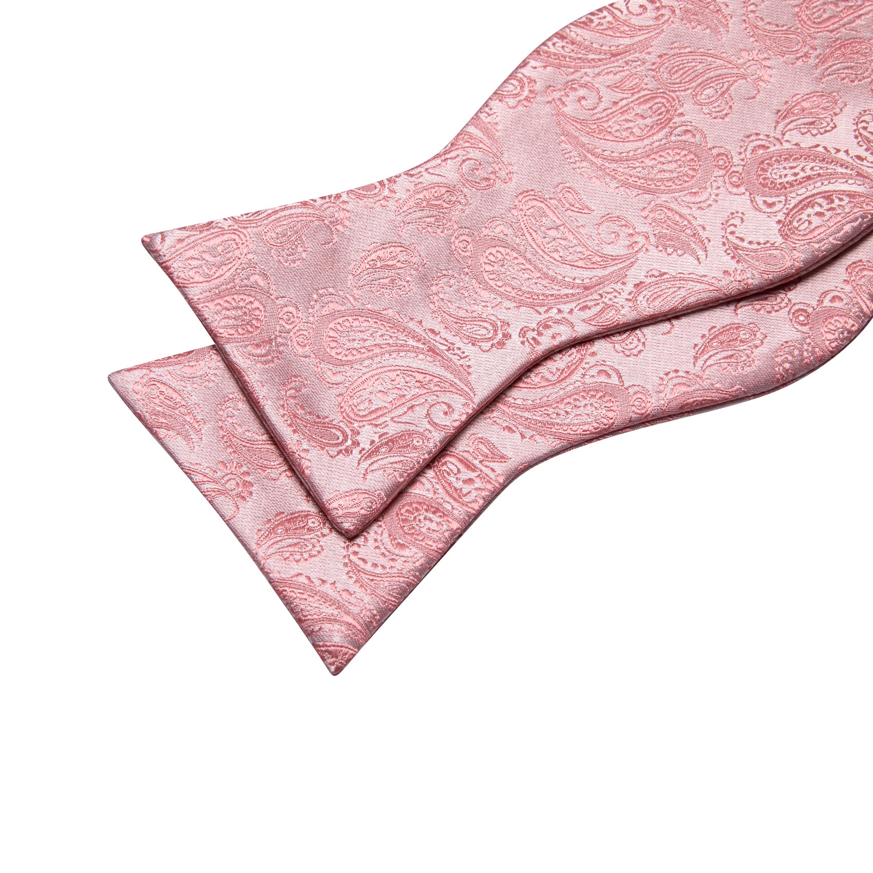 Pink Silver Paisley Silk Bow Tie Hanky Cufflinks Set