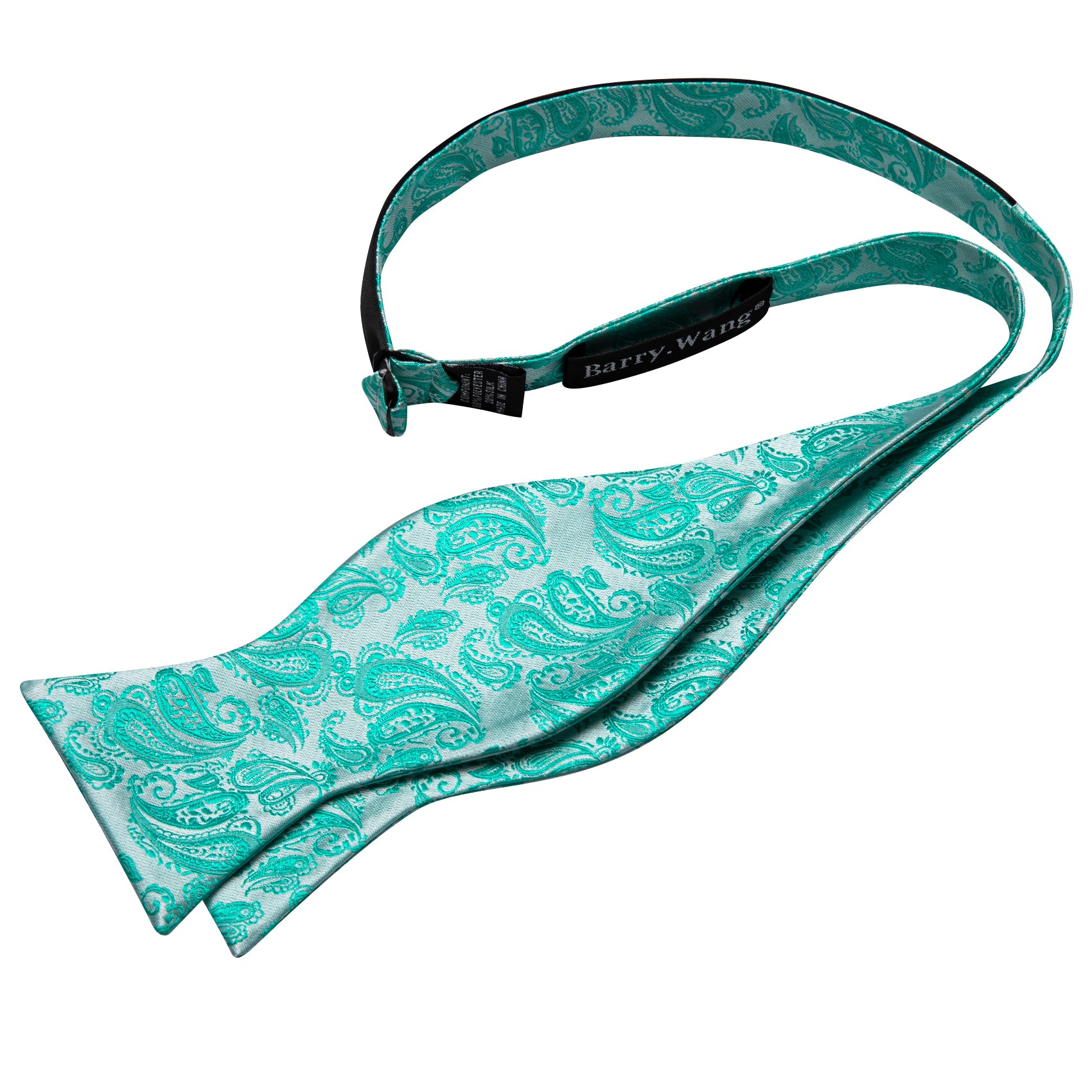Aqua Silver Paisley Silk Bow Tie Hanky Cufflinks Set